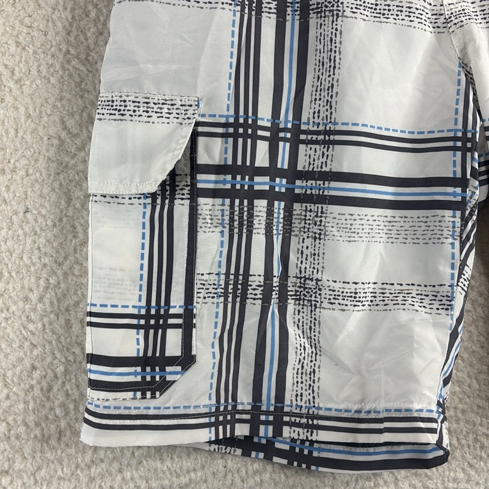 NWOT Blue Gear Mens White Blue Plaid Casual Cargo Shorts 6-Pockets Size 32 - Picture 10 of 16